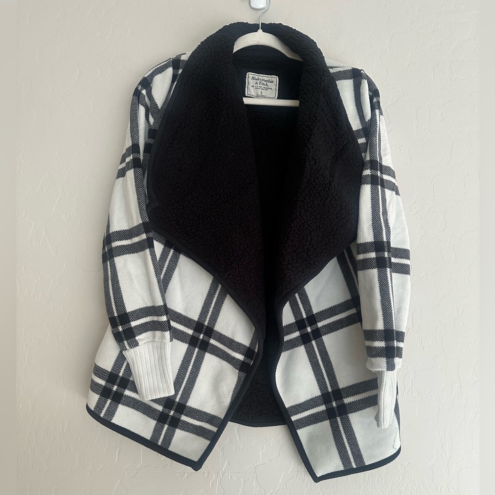 Abercrombie & Fitch Plaid Fleece Sherpa Open Jacket Sweater Size Small S…
